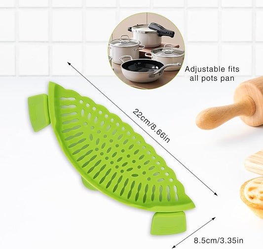 LOGJAM 1 Set Silicone Clip-on Strainer for Pots and Stainless Steel Food Tong, Heat Resistant Pasta Strainer and Tongs for Kitchen