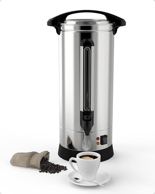 60 Cup Commercial Coffee Urn, 10L Large Capacity Coffee Maker with Quick Infusion, 304 Stainless Steel Double-Wall Hot Beverage Dispenser – Easy to Clean for Churches, Offices, Events & Meeting Rooms