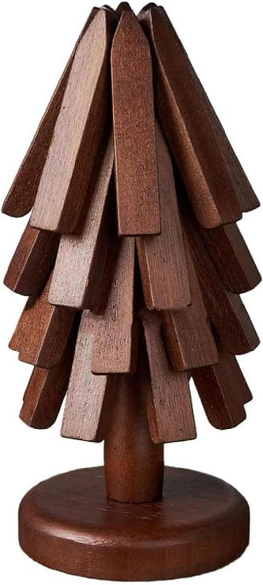 Trivets for Hot Dishes - Tree Washer Set, Wooden Pinwheel Coaster Set with Stand for Easy Storage - for Fondue pots, Pans, Bowls, teapots, Warming Trays - Versatile Decorations (A Walnut 4 pcs)