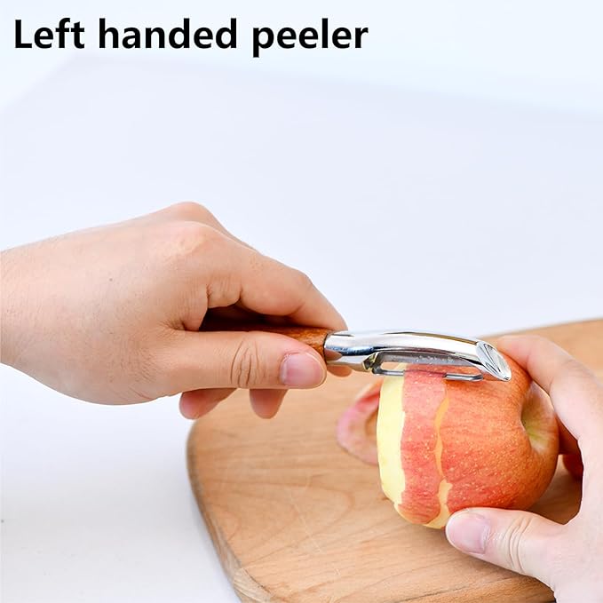 Left Handed Peeler, Kitchen Peeler For Vegetable, Fruit, Potato, Carrot, Apple, Durable Non-Slip Wood Handle and Sharp Stainless Steel Bladesn, Left/Right Hand