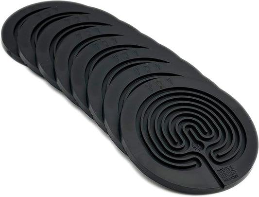 Classic Labyrinth Black Silicone Coasters - Set of 8 Non-Slip, Heat-Resistant Drink Coasters for Coffee, Tea, and Glasses - Durable, Easy to Clean, Decorative Tabletop Protection