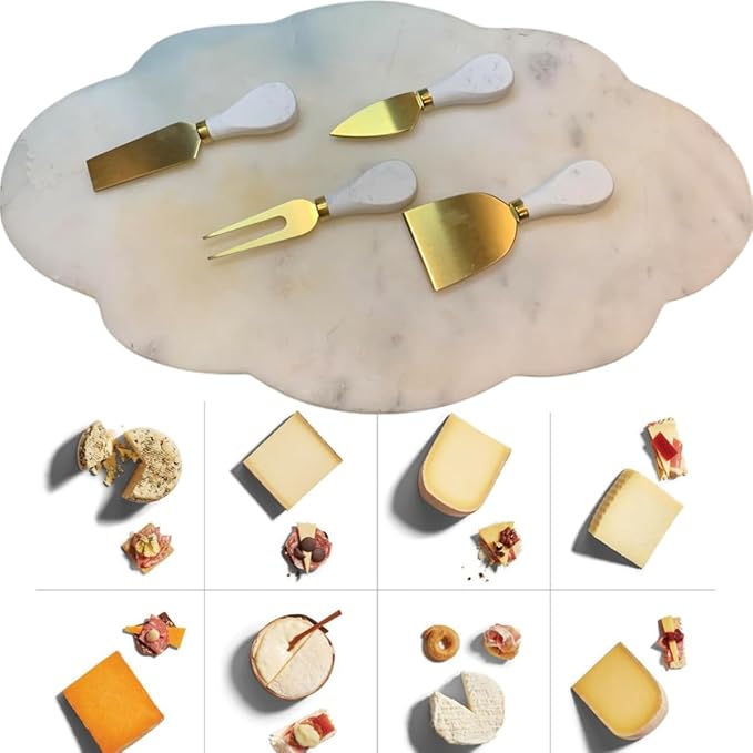 Marble Cheese Knife Set of 4 Gold and White Charcuterie Accessories, Heavy Marble Handle Butter Spatula Sandwich Cream Knives Cheese Spreader Cutter,Housewarming Gift