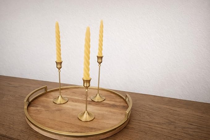IBSales | Set of 3 Metal Taper Candle Holders – Gold Vintage-Inspired Decorative Centerpiece for Table, Mantel, Wedding, or Housewarming Gift – Elegant Modern Design.