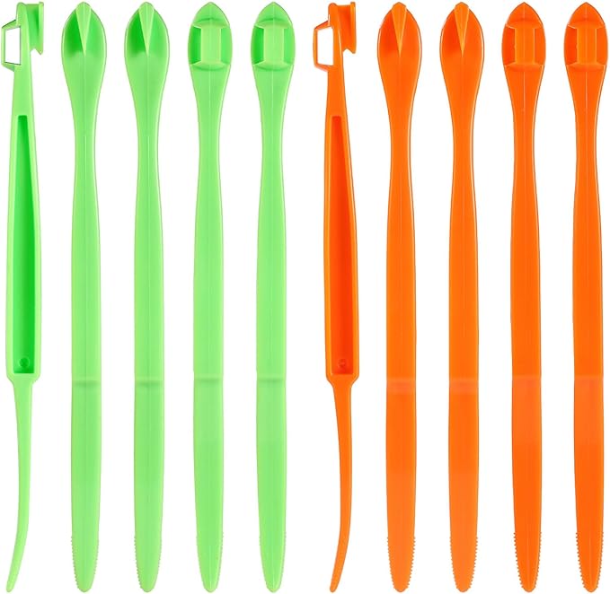 10pcs Orange Peeler Set, Plastic Orange Peeler Opener Citrus Skin Peelers with Long Handle Slicer Lemon Peel Remover Cutter Fruit Skin Peeler Kitchen Accessory Kitchen Gadget (Grass Green & Orange)