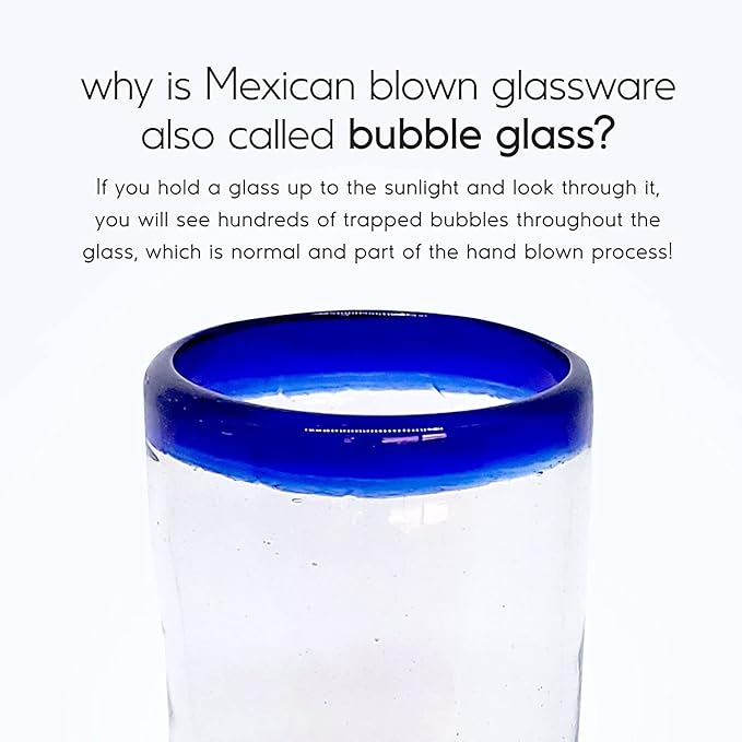 Cobalt Blue Rim 20 oz Tall Iced Tea Glasses (set of 6), Recycled Glass, Lead-free, Toxin-Free (Iced Tea)