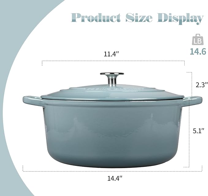 EDGING CASTING Enameled Dutch Ovens Cast Iron Dutch Oven Pot with Lid for Bread Baking, Cook, Dual Handle, 7 Quart, Seasalt