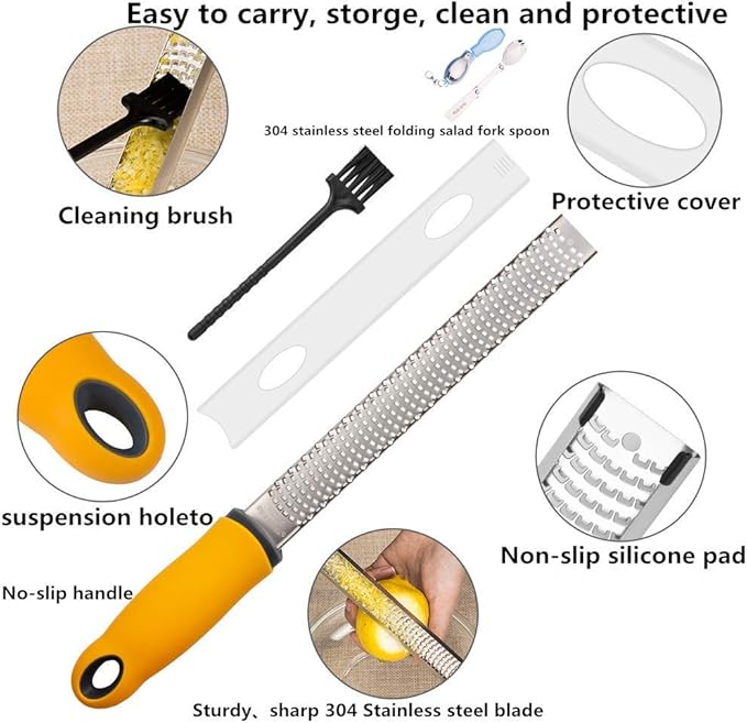 Lemon Zester, Cheese Grater, 304 Premium Stainless Steel zester grater set - For Parmesan Cheese, Citrus, Lemon, Lime, Ginger, Garlic, Nutmeg, Cheese, Chocolate, Coconut, Cinnamon, Dishwasher Safe