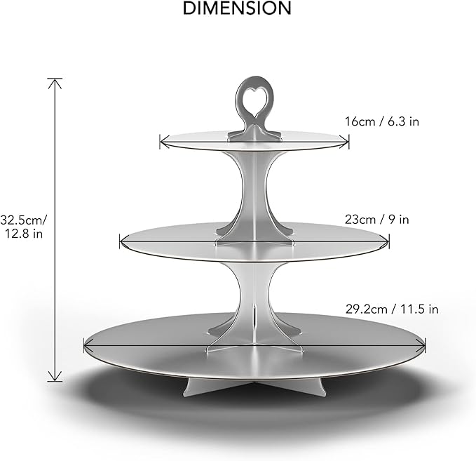 Cupcake Stand Tower, 2 Pack, Silver, 3 Tiered, Cup Cake Stand Cardboard Dessert Holder for Parties (Cardboard Silver 2 Pack)