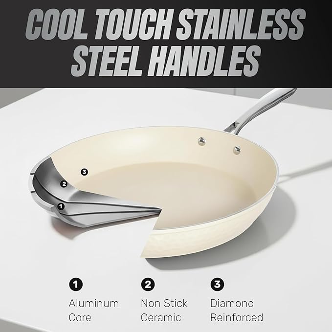Gotham Steel Hammered 15 Pc Ceramic Cookware Set Nonstick, Pots and Pans Set Non Stick with Induction Cookware, Cooking Utensils & Steamer, Non Toxic PFOA PFOS Free, Oven & Dishwasher Safe
