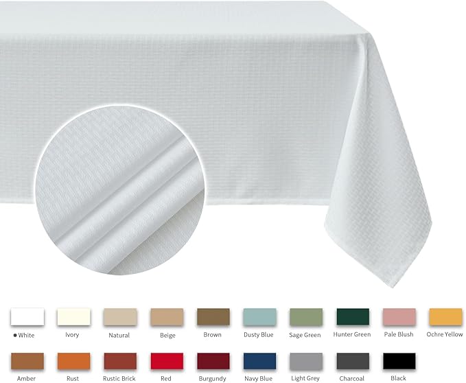 maxmill Jacquard Tablecloth Stain Resistant Waterproof Wrinkle Resistant Spillproof Washable Soft Weaved Texture Table Cloth for Dining Room, Indoor Outdoor Use, Rectangle 60 x 140 Inch, White