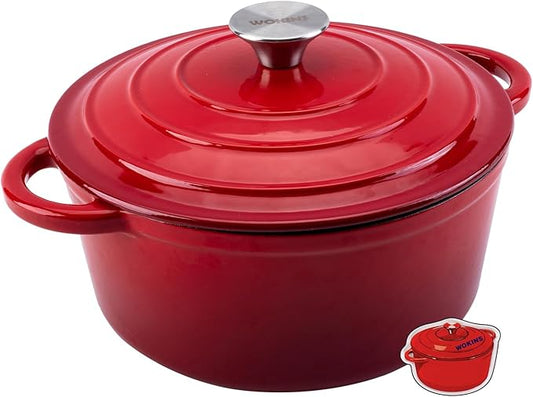 WOKINS Enameled Cast Iron Dutch Oven Pot with Lid Heavy-Duty Cookware for Bread Baking,Braising,Stews,Roasting,Oven Safe up to 500°F,4QT,red