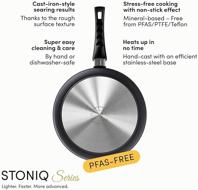Hoffmann Nonstick Frying Pan 11" with Lid - Deep Skillet, Deep Pan, detachable handle, PFAS & PTFE-Free, Induction & Oven Safeup to 572°F, Premium Quality Made in Germany, StonIQ Series