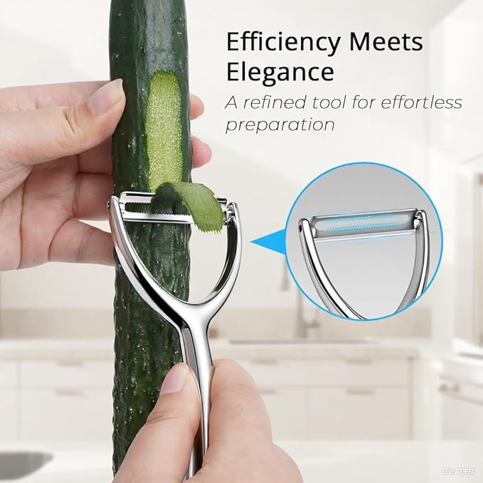 Vegetable Peeler with Ergonomic Handle, Premium 18/8 Stainless Steel Potato Peeler, Ultra Sharp Serrated Blade Peeler for Veggie, Carrot, Apple, and Cucumber, Rust-Resistant, Dishwasher Safe