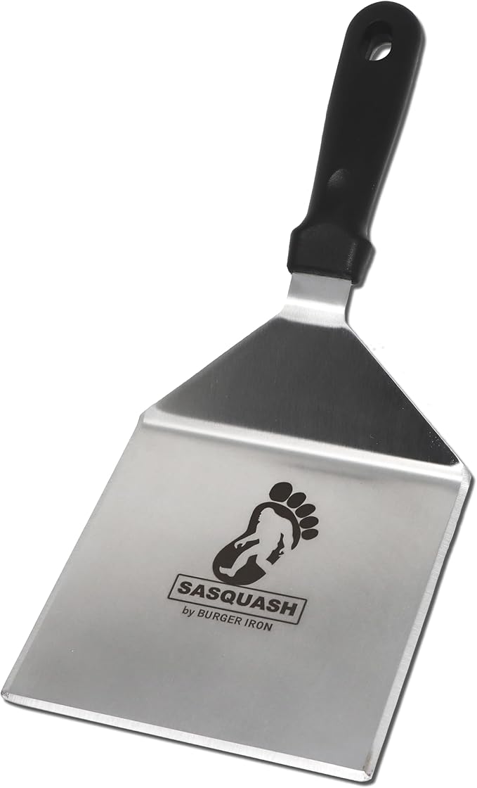 The Sasquash - 6" Heavy Duty Extra Wide Flat Handle Smashed Burger Press - Commercial Grade Welded Stainless Steel Burger Smasher (5pc Burger Master Kit)