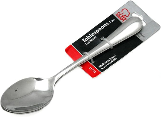 Chef Craft Heavy Duty Tablespoon Set, 7.5 inches in Length 3 Piece Set, Stainless Steel
