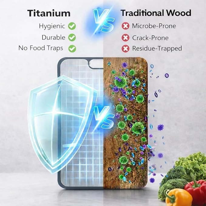 Titanium Cutting Double-Sided Kitchen Chopping Board,– Titanium & Wheat Straw PP Chopping Board, Easy to clean, Ideal for Meat, Vegetables, Fruits & Home Meal Preparation,15" x 10"