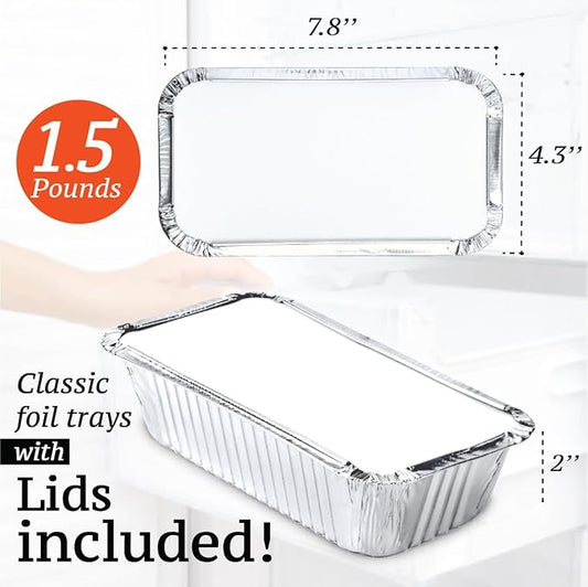 Spare Essentials (55 Pack Aluminum Loaf Pans with Lids 1.5 LB Disposable Bread Tins for Baking, Lunch Containers, Single Serve Baking Dishes - Foil Loaf Pans, Aluminum Bread Pans 7.8 x 4.3 x2 Inches