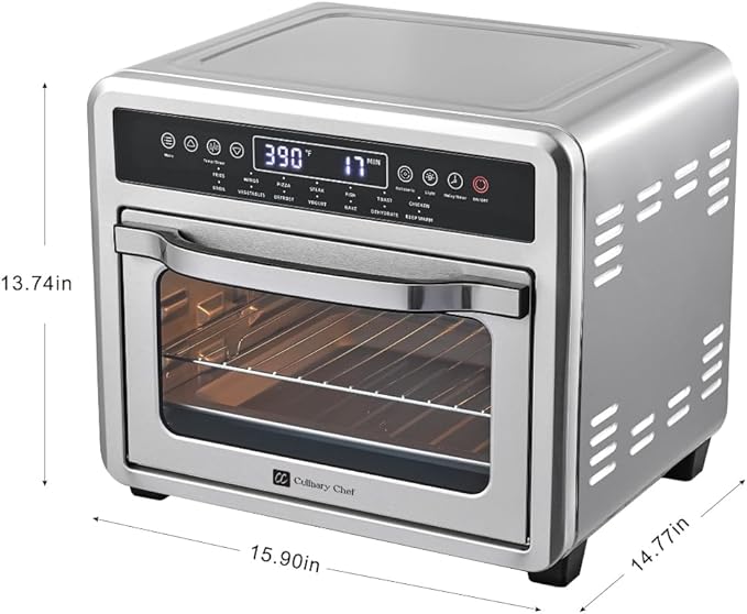 CULINARY CHEF Air Fryer Oven, Digital, 26 Quart 10-in-1 Countertop Toaster Oven & Air Fryer Combo - Grill, Rotisserie, Dehydrator, Pizza Oven, & More, Stainless Steel