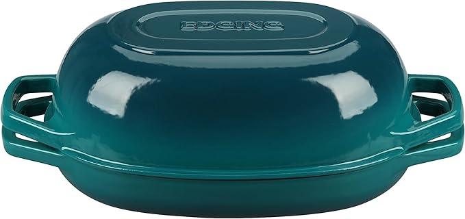 EDGING CASTING Enameled Cast Iron Oval Dutch Oven Pot with Lid, Dutch Oven for Sourdough Bread Baking, Oval Bread Pan, Bread Oven, Bread Dutch Oven, 5qt, Darkcyan