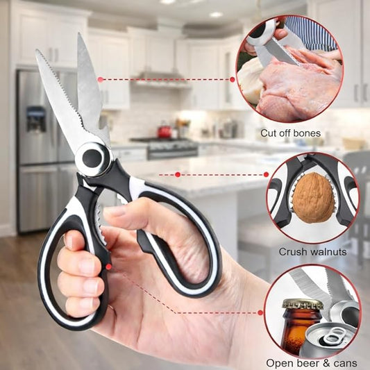 Multi-Purpose Kitchen Scissors, Stainless Steel Food Shears for Meat, Poultry and Cooking Prep, Dishwasher-Safe Utility Tool with Protective Cover