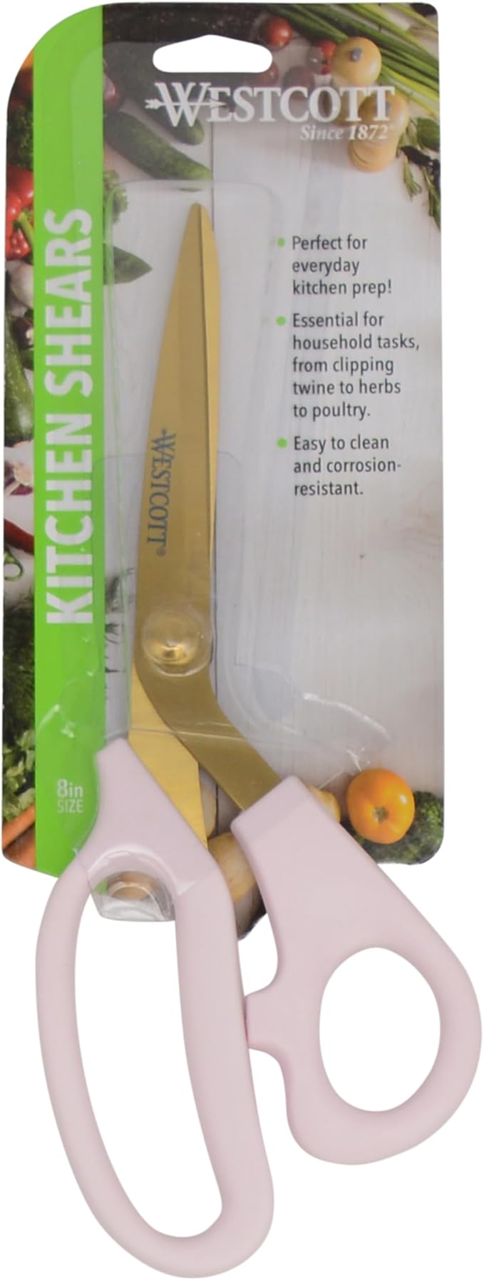 Westcott All-Purpose Kitchen Shears, Pink with Gold Blades - Durable Kitchen Shears with Precision-Ground Blades for Easy Cutting and Meal Prep - 8-Inch