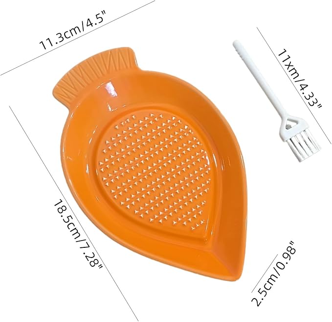 1PCS Carrot-Shaped Ginger Grater Ceramic Garlic Grinder Plate with Cleaning Brush Non-Slip for Kitchen Vegetables Gadget Ginger Garlic Spices (7.28"x4.45")