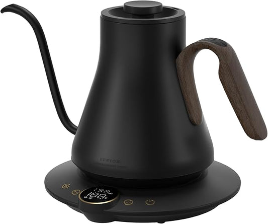 INTASTING Gooseneck Electric Kettle with ±1℉ Temperature Control for Pour Over Coffee & Tea, Quick Heating, BPA-Free Stainless Steel, Built-in Brew Timer, 1500W/0.9L (Onyx Black)