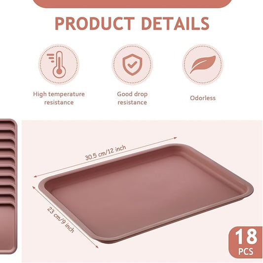 Gerrii 18 Pcs Plastic Fast Food Trays Bulk Restaurant Serving Cafeteria Tray Grill School Lunch Tray Rectangular Serving Platter for Kitchen Hotel Restaurant (Light Brown,12 x 9 Inch)