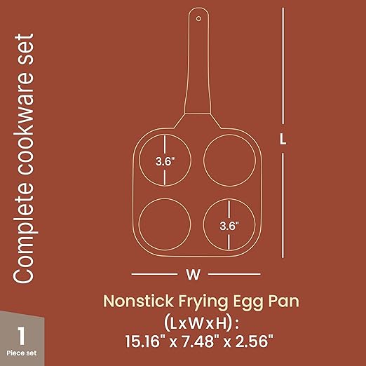 4-Cup Nonstick Frying Egg Pan Gray Marble, Granite Pancake Pan, PFOS & PFOA Free, Die-Cast Aluminum with Heat-Resistant Handle, 500°F Stove-Safe, Compatible with Induction, Gas & Electric Cooktops