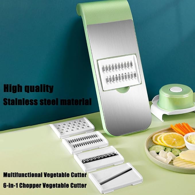 Multifunctional Vegetable Cutter, 6-in-1 Chopper Vegetable Cutter, Stainless Steel Multifunctional Vegetable Cutters & Slicer with 5 Detachable Blades, Mandoline Slicer for Kitchen (5 styles red)