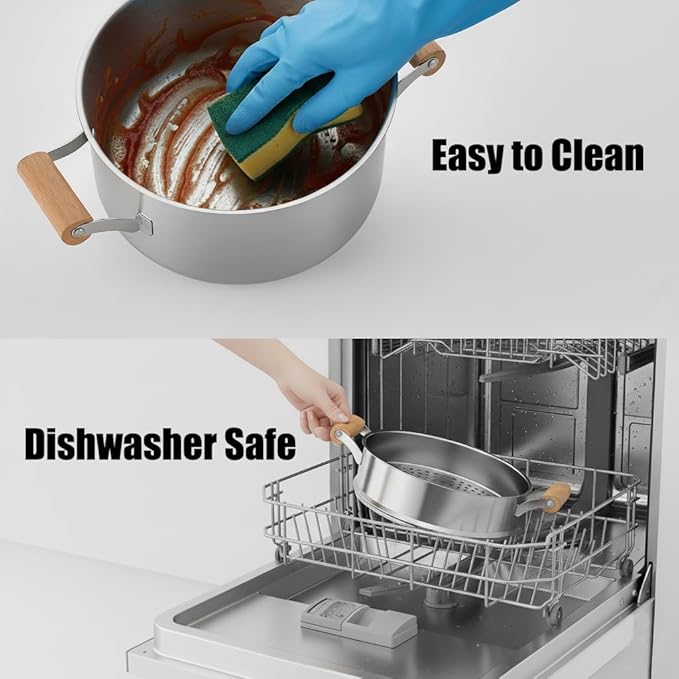 Chuleno 3.3QT Steamer for Cooking - Stainless Steel Steaming Pot with Steamer Basket for Vegetable, Dumpling, Soup, Pasta, Seafood – Induction Compatible, Transparent Glass Lid & Wooden Handle for Safe Cool Touch Cooking – As Christmas Gift for Family