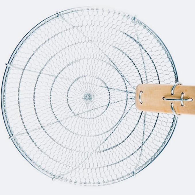 8-Inch Galvanized Steel Spider Strainer – Fine Mesh Skimmer with Natural Bamboo Handle for Cooking & Frying Ideal for Home & Professional Kitchens