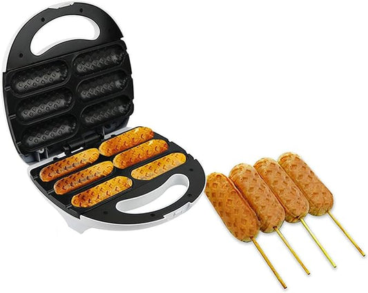 Corn Dog Maker, Corn Dog Waffle Maker, Non Stick Corn Dog Machine Make 6 Corn Dogs, Corn Dog Waffle Machine Make Corn Dog in Minutes, Hot Dog Toaster (US Plug 110V)