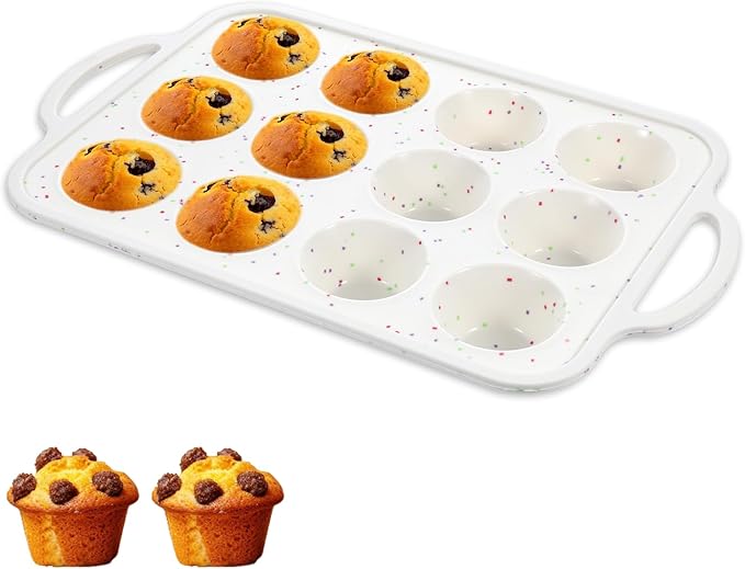 simarro Silicone Muffin Pans For Baking, 1 Pack Metal Reinforced Frame Mini Cupcake Pan 12-Cup Non-Stick Mini Muffin Pan For Homemade Muffins Cupcakes And Bread Cupcake Baking Pan Molds (1)