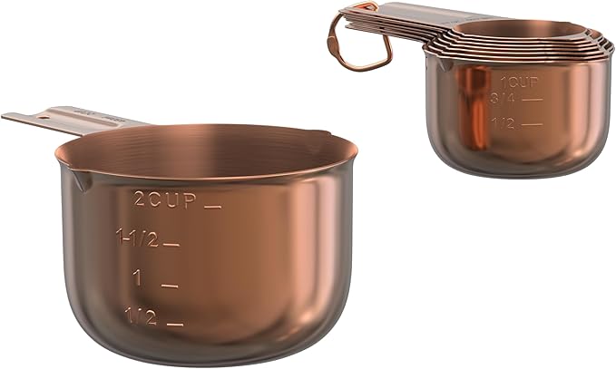 Color Up Measuring Cup Set, 8 Piece – Includes 2 Cup, Copper Finish, Stainless Steel, Accurate for Wet & Dry Ingredients, Embossed Markings, Easy-Pour Spouts, Dishwasher-Safe, Kitchen Essential