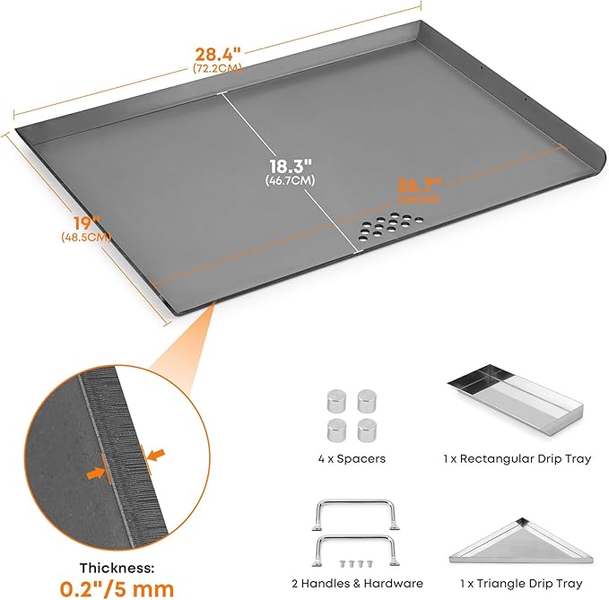 Stanbroil Flat Top Griddle for Standard 30" Ranges with Gas/Radiant Glass Ceramic/Electric Coil Cooktops, Includes 2 Drip Trays and 4 Spacers