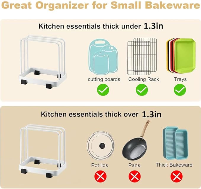 Cutting Board Organizer, Cutting Board Holder Rack, Baking Cookie Pan Sheets for Cabinet Storage or Kitchen Counter (White)