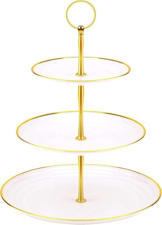 PinCute Cupcake Stand Holder - 3 Tier Cup Cake Dessert Tower, Plastic Tiered Serving Tray&Metal Rod for Birthday Party, Baby Shower and More
