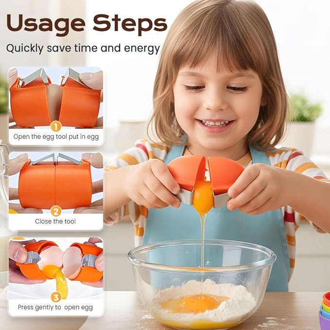 Egg Shell Opener, Upgrade Stainless Steel Eggs Cutter Eggs Cracker Tool, Eggs Separator Tools for Raw and Hard Boiled Eggs Peeler Shell Remover Kitchen Gadgets (Orange)