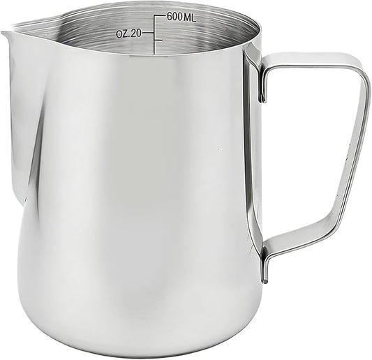 Stainless Steel Measuring Cup with Pour Spout, Metal Pitcher with Oz and ML Markings, Ergonomic Handle for Kitchen Baking and Coffee (20OZ/ 600ML- 2.4 Cup)