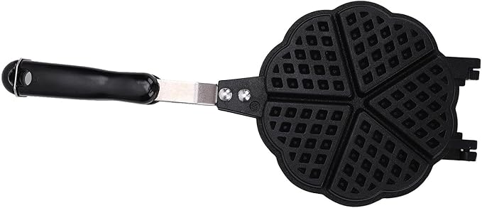 Denash Mini Waffle Maker, Heart Shaped Waffle Pan for Stovetop Camping Breakfast, with Easy to Aluminum Alloy, Compact 6.3x14.2in Size for Home Kitchen Dorm