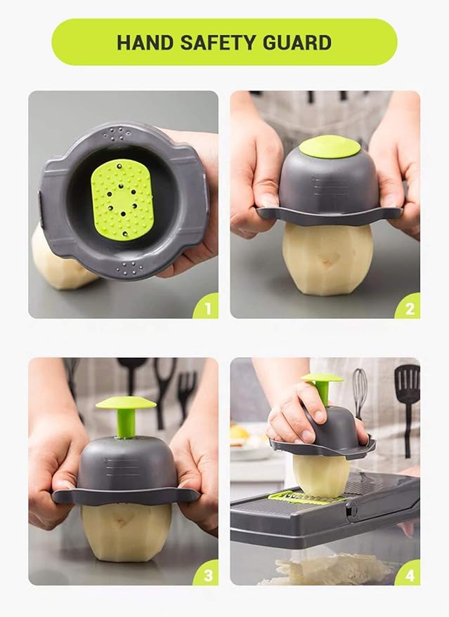 ADOV Vegetable Chopper, 14 in 1 Multi-Function Kitchen Mandoline Slicer, 7 Replaceable Stainless Steel Vegetable Cutter with Egg Separator Hand Guard Julienne Grater for Onion Potato Fruits (Grey)
