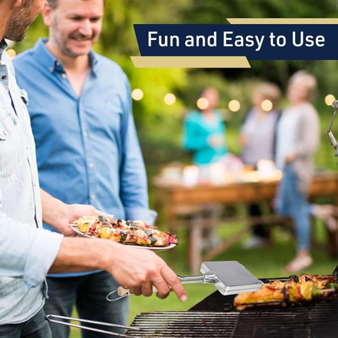 Waffle Maker for Stovetop or Campfire Cooking Equipment - Aluminum Flip Pan Belgian Waffle Iron with Handles - Portable Camping Toaster Great for Kitchen and Camping Cookware by Kings County Tools