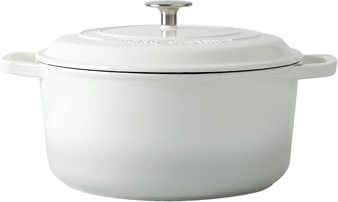 EDGING CASTING Enameled Cast Iron Dutch Oven Pot With Lid, Dutch Oven for Sourdough Bread Baking Round Pot Dule Handle, 6 Quart, White