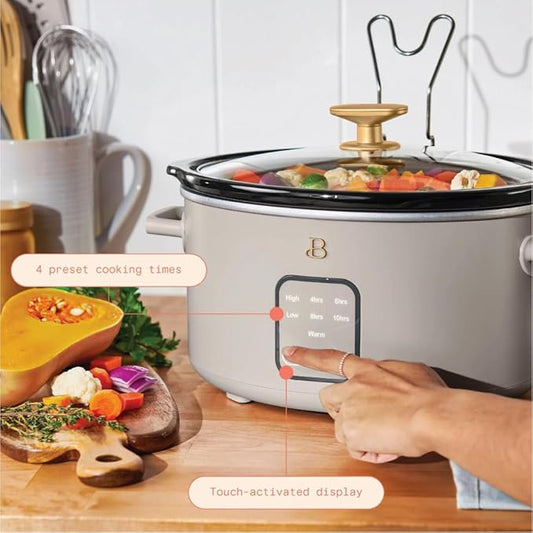 Beautiful 4-Quart Slow Cooker with Touch-Activated Display, Programmable Digital Controls, Removable Non-Stick Pot, Keep Warm Function (Porcini Taupe)