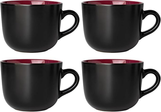 GBHOME Jumbo Soup Mugs with Handles, 24 Oz Large Coffee Mugs Set of 4, Ceramic Soup bowls for Coffee,Cereal,Snacks,Salad,Noodles etc Soup Cups,Microwave&Dishwasher safe-Red Inside