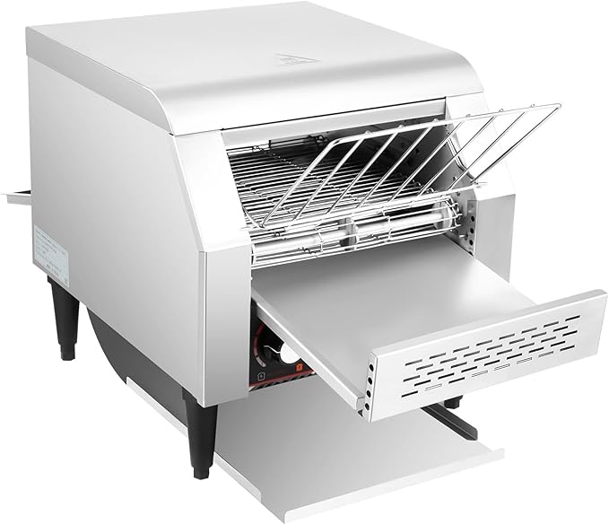 300 Slices/Hour Electric Conveyor Toaster, 2200W Stainless Steel Electric Oven with Dual Heating Tube 7-Speed Adjustments, Commercial Conveyor Toaster for Kosher, Buns and Sandwiches
