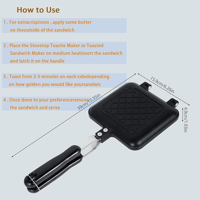 Camping Toastie Maker Non-Stick Stovetop Toastie Maker Baking Pan with Heat-Resistant Handles, Double Sided Multifunction Stovetop Toastie Maker for Home Outdoors Camping