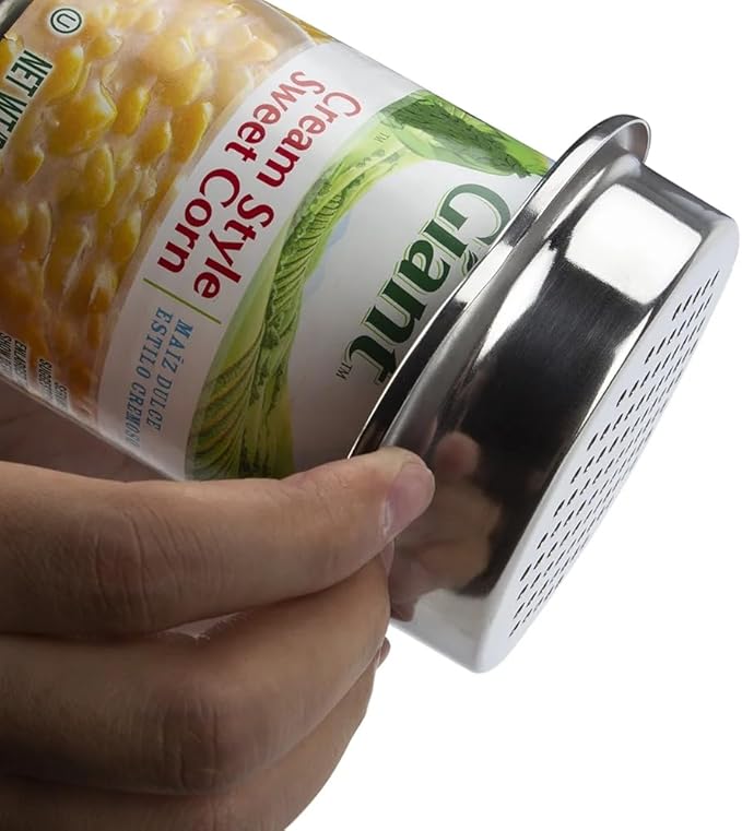 Silver Stainless Steel Food Can Strainer Sieve Metal Tuna Press Filter Canning Lid Colander Oil Drainer Kitchen Tools for Beans Vegetables