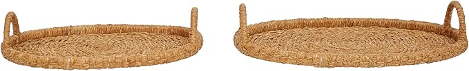 Bloomingville Decorative Handwoven 24" & 28" Oval Seagrass & Rattan Trays with Handles (Set of 2 Sizes)